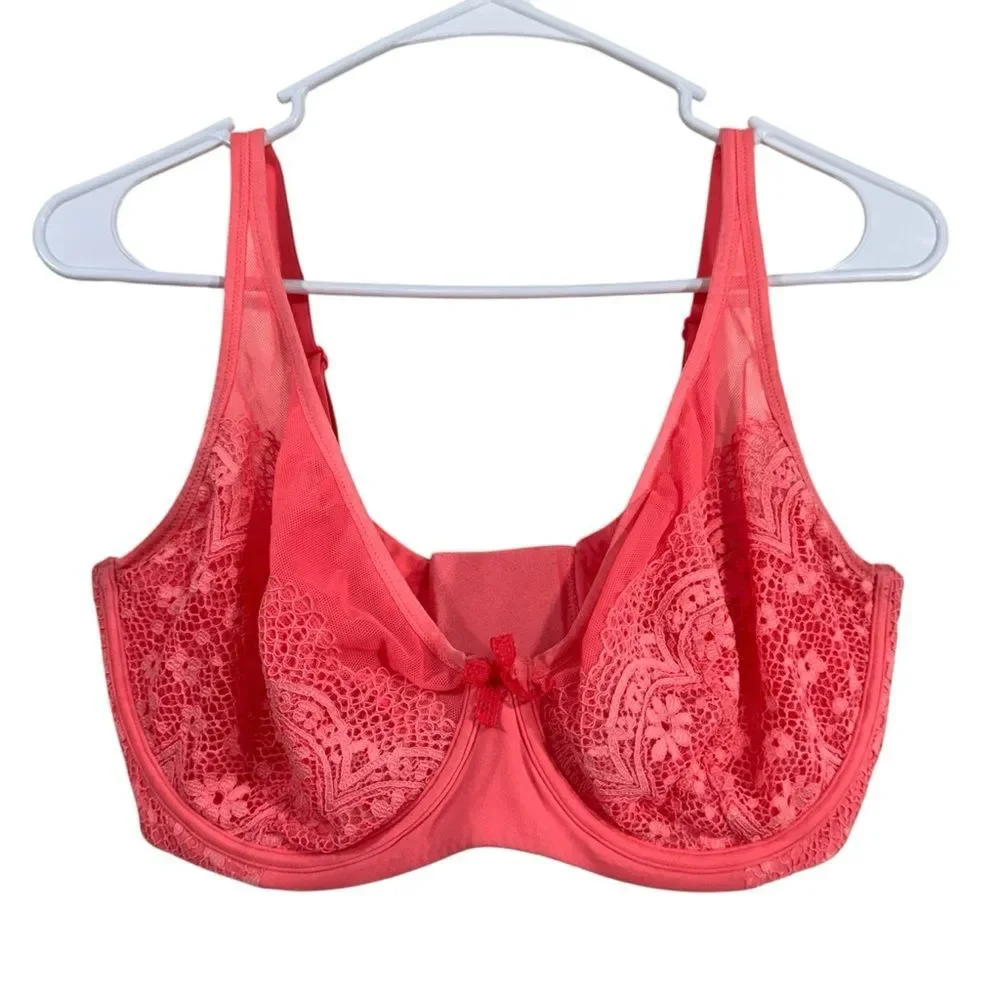 Victoria's Secret 38DDD Coral Lace Detail Body By Victoria Unlined Demi Bra